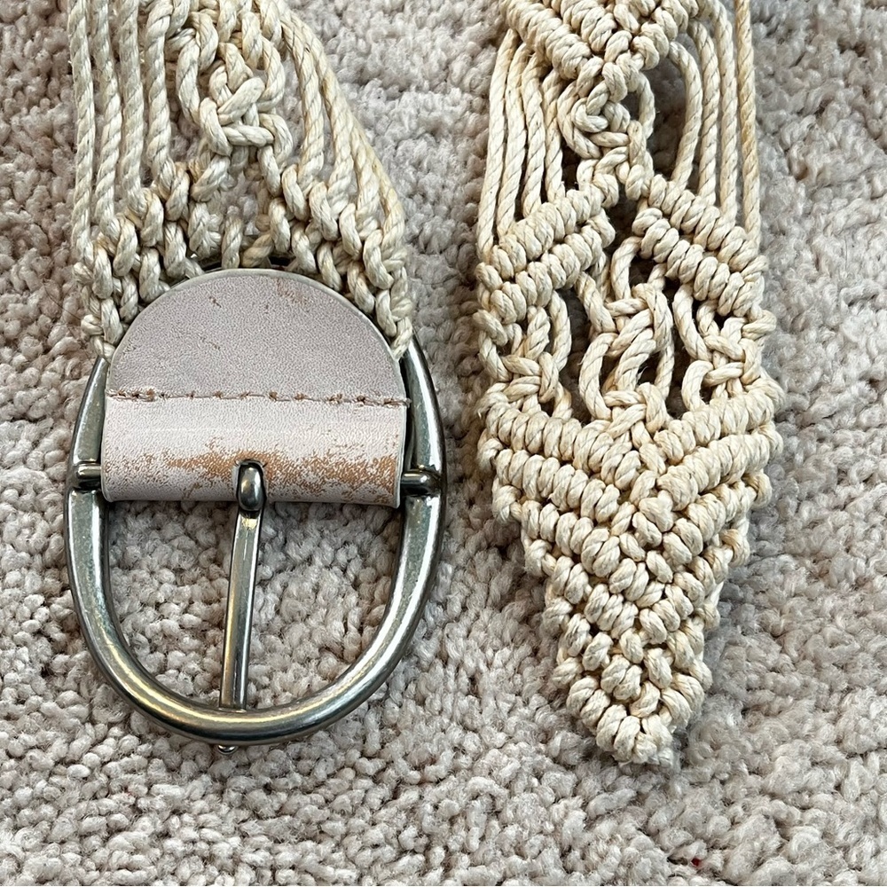 Vintage Macarame Belt Oval Metal Buckle Cotton Cord Boho Hippie Retro 39" Long - Picture 4 of 8